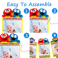 PANTIDE Sesame Friends 1st Birthday Photo Banner for Baby Newborn to 12 Months, Monthly Milestone Photograph Bunting Garland with Stickers, Elmo Cookie Monster Themed First Birthday Party Decorations