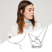 PANTIDE 3Pcs Constellation Zodiac Layer Necklace for Women Retro Gold Plated 12 Constellation Pendant Necklace Exquisite Letter Horoscope Old English Zodiac Sign Necklace Jewelry Birthday Gift(Silver)