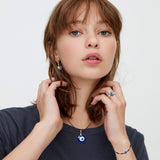 PANTIDE 5Pcs Evil Eyes Protection Jewelry Set, Including Evil Eye Glass Charm Pendant Necklace, Turkish Blue Beads Braid Bracelet, Hoop Earrings, Adjustable Open Ring for Women Men Girls Boys