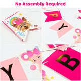PANTIDE JOJO Happy Birthday Banner with Golden Sparkle Letters, Pink JOJO Themed Birthday Party Decorations, Pre-Assembled Swallowtail Bunting Flag Garland Hanging Decor for Girls Birthday Baby Shower