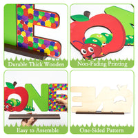 PANTIDE Hungry Caterpillar One Letter Sign Wooden Table Centerpiece for Kids Summer Spring First Birthday Decoration Red Apple 1st Table Sign Party Supplies for Baby Shower Cake Smash Photo Props