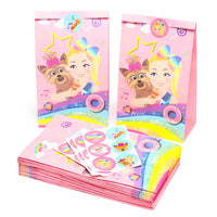 PANTIDE 24 Packs JoJo Goodies Candy Treat Bags with Stickers, Recyclable Paper Party Favor Gifts Bags, JoJo Themed Party Decorations Supplies for Kids Girls Birthday Baby Shower