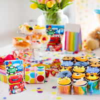PANTIDE Race Car Goodies Candy Treat Bags, 50pcs Race car Plastic Bags with 2pcs Stickers, Birthday Party Favors Party Supplies for Kids Race Car Theme Party Gift Bags