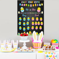 PANTIDE Easter Baby Chick Gender Reveal Party Games for Guests Cast Your Vote He or She Gender Reveal Poster with Team Boy or Team Girl Chick Voting Stickers for Spring Baby Shower Party Supplies
