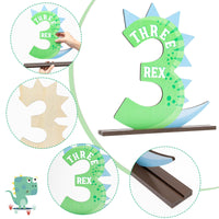 PANTIDE Dinosaur Number 3 Wooden Table Centerpiece for Boys Roar Three Rex Green Jungle Themed Birthday Party Decoration Supplies Little Dino Number Ornament for 3rd Baby Shower Cake Smash Photo Props