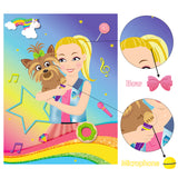 PANTIDE Pin The Bow and Microphone on JOJO Poster, JOJO Party Games with 36pcs Bows Microphones Stickers, JOJO Theme Sticker Game Party Supplies, Outdoor Indoor Activity Birthday Party Wall Decoration