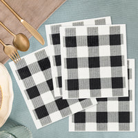 PANTIDE 4Pcs Black & White Plaid Swedish Kitchen Reusable Dish Clothes Fast Dry Dish Towels Sponge No Odor Highly Absorbent Eco-Friendly Cleaning Cloths Washable Cellulose Dishcloth Rag Cleaning Wipes