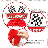 PANTIDE 6 Pieces Race Car Honeycomb Centerpieces for Party Table Decor, Double-Sided Racing Table Topper for Birthday Party Supplies Favors, Let’s Go Racing Themed Photo Booth Props for Baby Shower