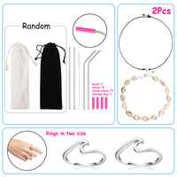 PANTIDE 65Pcs VSCO Stuff Set-VSCO Stickers, Velvet Hair Scrunchies, Shell Necklace Choker, Wave Rings, Nepal Woven Friendship Bracelets, Metal Straws with Brush and Storage Bag, Shoes Charms