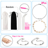 PANTIDE 65Pcs VSCO Stuff Set-VSCO Stickers, Velvet Hair Scrunchies, Shell Necklace Choker, Wave Rings, Nepal Woven Friendship Bracelets, Metal Straws with Brush and Storage Bag, Shoes Charms