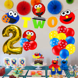 PANTIDE 42Pcs Sesame Birthday Party Decorations Kit - 2nd Elmo Balloons Photo Prop, Sesame Twodles Cake Topper, Elmo Cookie Monster Banner, Great Sesame Theme Party Supplies for Two Year Old Kids
