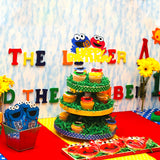 PANTIDE Sesame Inspired Birthday Cake Topper, Happy Birthday Sesame Cake Topper Party Decoration Party Supplies Elmo Cake Topper Cookie Monster Cake Decoration Supplies for Boys and Girls