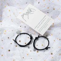 PANTIDE 2Pcs Sun and Moon Magnetic Couples Bracelets - Mutual Attraction Matching Relationship Adjustable Distance Bracelet Gift with Envelop, Greeting Card, Velvet Bag for Lover Girlfriend Boyfriend