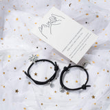 PANTIDE 2Pcs Sun and Moon Magnetic Couples Bracelets - Mutual Attraction Matching Relationship Adjustable Distance Bracelet Gift with Envelop, Greeting Card, Velvet Bag for Lover Girlfriend Boyfriend