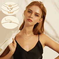 PANTIDE 3Pcs Constellation Zodiac Layer Necklaces for Women Girls, Retro Gold Plated 12 Constellation Pendant Necklace Exquisite Letter Horoscope Old English Zodiac Sign Necklace Jewelry Birthday Gift