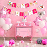 PANTIDE JOJO Happy Birthday Banner with Golden Sparkle Letters, Pink JOJO Themed Birthday Party Decorations, Pre-Assembled Swallowtail Bunting Flag Garland Hanging Decor for Girls Birthday Baby Shower