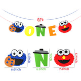 PANTIDE Sesame Inspired One Birthday Banner Sesame Themed 1st Birthday High Chair Banner Elmo Cookie Monster Photo Props Garland Party Supplies Decorations for Boys Girls