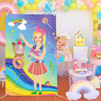 PANTIDE JOJO Photo Door Banner Booth Props Photography Backdrops, 5x3ft JOJO Birthday Party Decorations Supplies Scene Setters Wall Decor, JOJO Large Fabric Photo Background Banner for Party Games