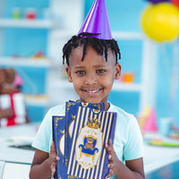 PANTIDE 24 Packs Royal Prince Goodies Candy Treat Bags with Stickers African American Baby Boy Birthday Blue and Gold Party Decoration Favors Supplies Bags Little Prince Gift Bags for Boy Baby Shower
