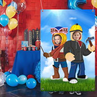 PANTIDE Robot Blocks Photo Door Banner, Video Game Large Fabric Face Photography Backdrop Background Pretend Play Photo Booth Props Party Games, Birthday Party Supplies Decorations for Kids (5x3ft)