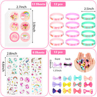 PANTIDE 60 Packs Jojo Party Supplies Favors, Jojo Bow Jojo Stickers Novelty Sunglasses Inflatable Microphones Unicorn Temporary Tattoos Silicone Wristbands, Wonderful Gifts for Kids Girls Birthday