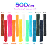 PANTIDE 500Pcs Wax Craft Sticks Kit for Kids, 6 Inch Bendable Colorful Sticky Sticks in Bulk, DIY Handmade Arts and Crafts Activity, Non-Toxic Wax Yarn Craft Supplies for Home Travel Class (13 Colors)