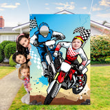 PANTIDE Motocross Photo Door Banner Backdrop Props, Large Satin Photo Background Face Photography Banner Decor Dirt Bike Theme Party Favor Supply Decorations Funny Party Games for Kids, 59 x 39 Inch