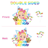 PANTIDE Set of 49 JOJO Cake Toppers Cupcake Toppers - HAPPY BIRTHDAY JOJO Cake Topper, Rainbow Bow Unicorn Puppy Lollipop Donut Microphone Cupcake Toppers – JOJO Birthday Party Decorations for Girls