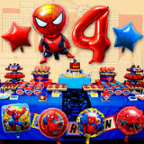 PANTIDE 8Pcs Spiderman Balloons 4th Birthday - Including Giant Number 4 Balloons, Foil Balloons Avengers Superhero Theme Birthday Party Decorations Supplies for Baby Kids Boys Who Likes Spiderman