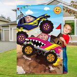 PANTIDE Monster Truck Photo Door Banner Backdrop Props Large Satin Photo Background Face Photography Banner Decor Monster Truck Theme Party Favor Supply Decorations Funny Party Games for Adult Kids