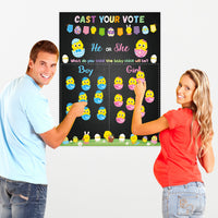 PANTIDE Easter Baby Chick Gender Reveal Party Games for Guests Cast Your Vote He or She Gender Reveal Poster with Team Boy or Team Girl Chick Voting Stickers for Spring Baby Shower Party Supplies