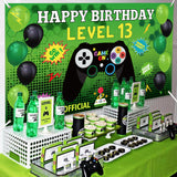 PANTIDE Level 13 Video Game Happy Birthday Backdrop Banner- Level Up Birthday Party Decorations Supplies, Game Controller Balloon Banner Background, Game On Party Large Poster Accessory (6.6 x 3.8ft)