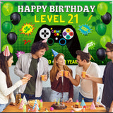 PANTIDE Level 21 Video Game Happy Birthday Backdrop Banner- Level Up Birthday Party Decorations Supplies, Game Controller Balloon Banner Background, Game On Party Large Poster Accessory (6.5 x 3.8ft)