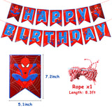 PANTIDE Spiderman Happy Birthday Banner Bunting, Reusable Swallowtail Flag High Chair Banner Hanging Decor for Nursery, Avengers Superhero Theme Birthday Party Decorations Supplies for Baby Kids Boys