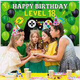 PANTIDE Level 18 Video Game Happy Birthday Backdrop Banner- Level Up Birthday Party Decorations Supplies, Game Controller Balloon Banner Background, Game On Party Large Poster Accessory (6.5 x 3.8ft)