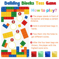 PANTIDE Building Blocks Toss Game Banner with 4 Bean Bags, Fun Indoor Outdoor Party Game Activities for Kids and Adults, Building Blocks Themed Throwing Games Birthday Party Decoration Supplies Set