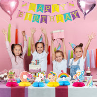 PANTIDE 6 Packs JoJo Honeycomb Centerpieces Table Toppers, Creative Double-Sided JoJo Rainbow Unicorn Themed Table Decoration Party Favors Photo Booth Props for Kids Girls Birthday Party