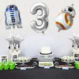 PANTIDE 8 Pcs SW Yooda Balloons 3rd Birthday, Galaxy Wars Themed Party Supplies Favors Celebration Decor Balloon Bundle for Kids Birthday Baby Shower with Giant Number 3 Star-Shaped Robot Foil Balloon