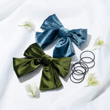 PANTIDE 6 Packs Velvet Hair Bow Clips Barrettes with Black Hair Ties, 6 Colors Large Hair Bowknot with Alligator Hair Clips, Elegant French Style Hair Accessories for Toddlers Baby Girls Women Ladies