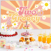 PANTIDE Two Groovy Retro Hippie Boho Girl Party Backdrop Banner Daisy Flower Groovy Sign Photography Background Wall Decor Hippie Theme Birthday Party Decoration Supplies for Baby Girls 2nd Birthday