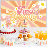 PANTIDE Two Groovy Retro Hippie Boho Girl Party Backdrop Banner Daisy Flower Groovy Sign Photography Background Wall Decor Hippie Theme Birthday Party Decoration Supplies for Baby Girls 2nd Birthday