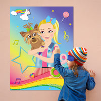 PANTIDE Pin The Bow and Microphone on JOJO Poster, JOJO Party Games with 36pcs Bows Microphones Stickers, JOJO Theme Sticker Game Party Supplies, Outdoor Indoor Activity Birthday Party Wall Decoration