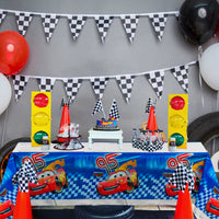 PANTIDE 4Pcs Race Car Table Covers Plastic Disposable Rectangle Tablecloth Racing Car Themed Birthday Party Decoration Supplies for Kids Boys Let’s Go Racing Sports Events Game Baby Shower, 70.9 x 42.5”