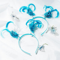 PANTIDE 6 Packs of Feathers and Ponytail Headband, Halloween Christmas Party Costume Plastic Headwear, Light Blue Faux Feather Party Headboppers Accessory School Party Favors Gifts, One Size
