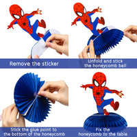 PANTIDE 7Pcs Spiderman Honeycomb Centerpieces Table Topper, Double-Sided Spiderman Table Decor, Avengers Superhero Themed Party Favors Decorations Photo Booth Props for Kids Birthday Party Supplies