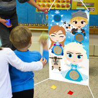 PANTIDE Frozen Toss Game Banner with 4 Bean Bags, Snow Queen Elsa Anna Party Games Activities for Kids and Adults, Frozen Theme Indoor Outdoor Throwing Game Birthday Party Decoration Supplies