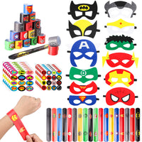 PANTIDE 60 Packs Superhero Party Favors - 36 Pcs Superhero Slap Bracelets, 12 Pcs Felt Masks, 12 Sheets of Stickers, Avengers Superhero Theme Birthday Party Supplies Carnival Class Prize for Kids Boys