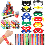 PANTIDE 60 Packs Superhero Party Favors - 36 Pcs Superhero Slap Bracelets, 12 Pcs Felt Masks, 12 Sheets of Stickers, Avengers Superhero Theme Birthday Party Supplies Carnival Class Prize for Kids Boys