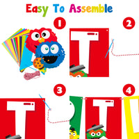PANTIDE Sesame Birthday Party Decorations Kit - Sesame Happy Birthday Banner Bunting, Hanging Swirls Streamers, Elmo Cookie Monster Honeycomb Centerpiece Table Topper, Elmo Party Supplies for Kids