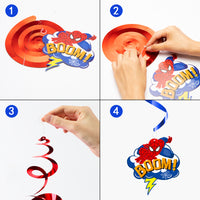 PANTIDE 30Ct Spiderman Hanging Swirls Decorations, Spiderman Whirls Glitter Foil Ceiling Swirls Streamers Decorations, Avengers Superhero Themed Party Supplies Favors for Kids Birthday Baby Shower